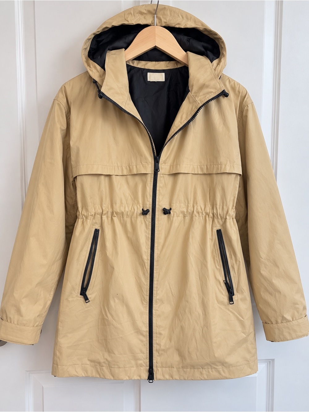 Michael Kors Beige Hooded Trench Coat with Black Trim